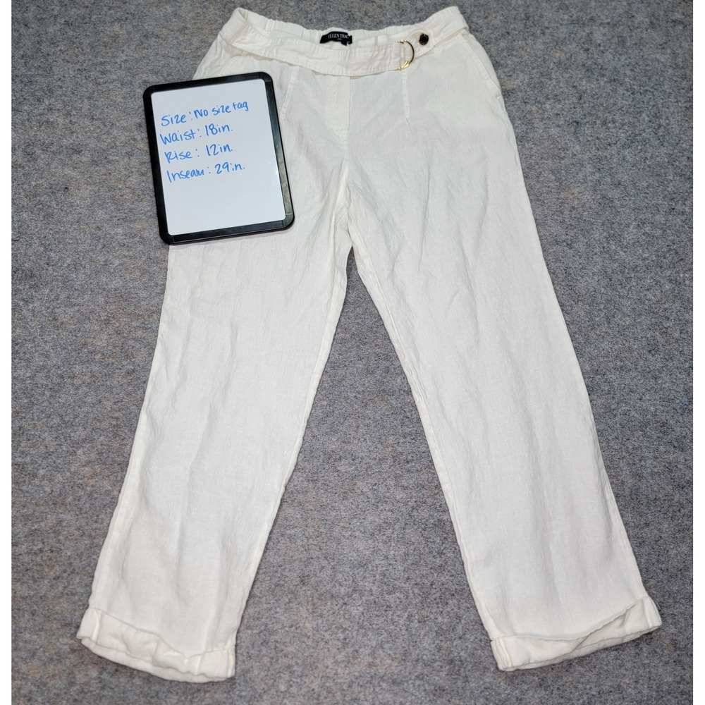 Ellen Tracy Linen‎ Pants Womens Cropped White Casual Trousers